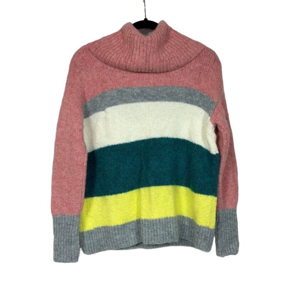 Lou & Grey LOFT Alpaca Wool Blend Striped Cowl Neck Sweater Size M